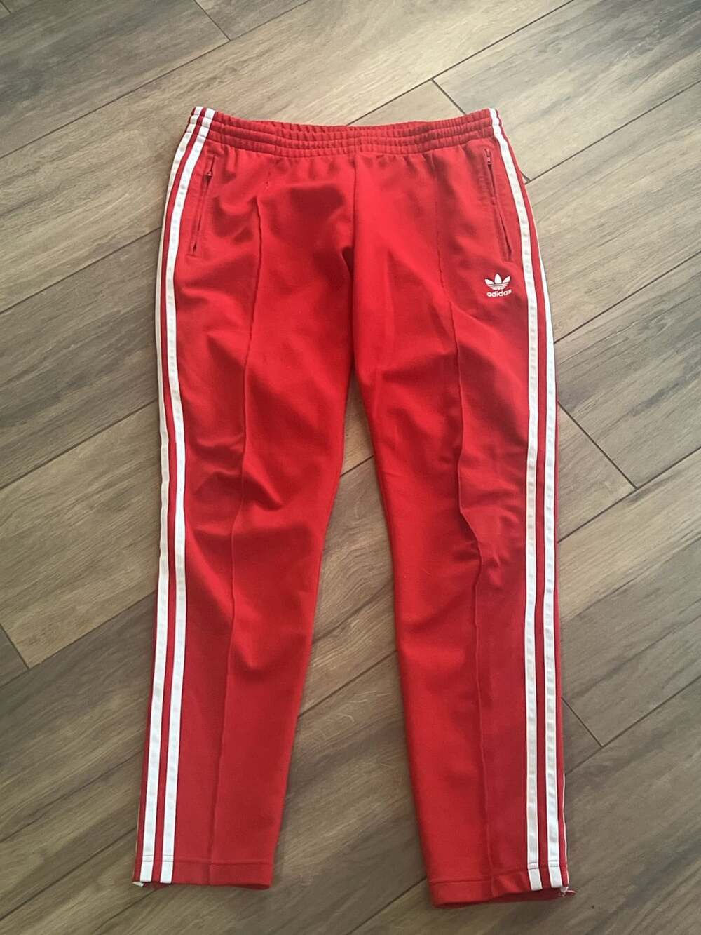 Adidas Beckenbauer Track Pants Size M Red White Stripe Zippers